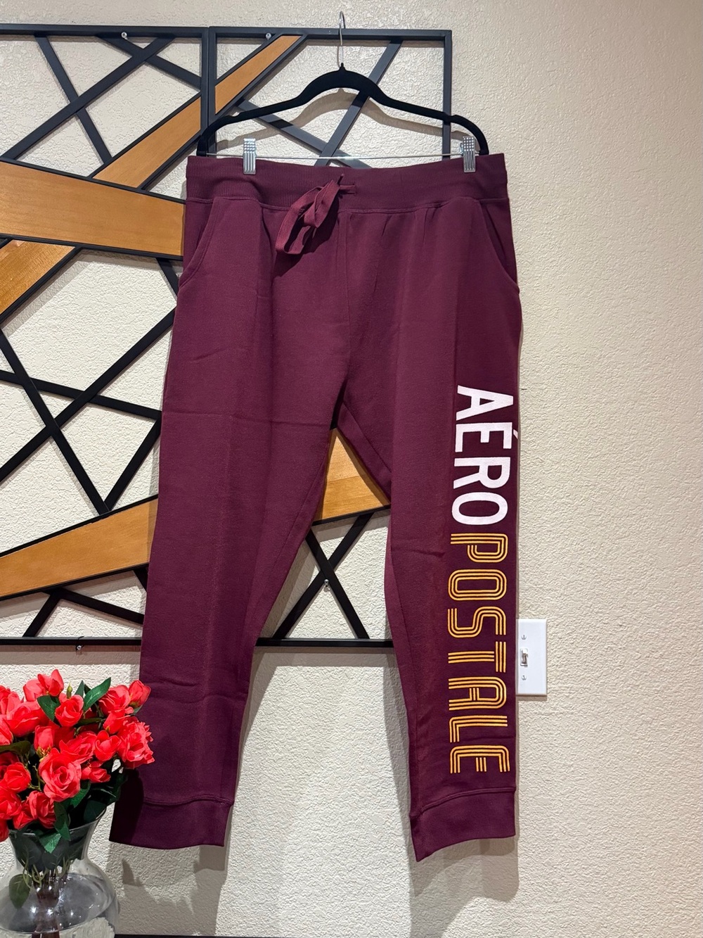 Aeropostale Burgundy Jogger Sweatpants with Side Logo